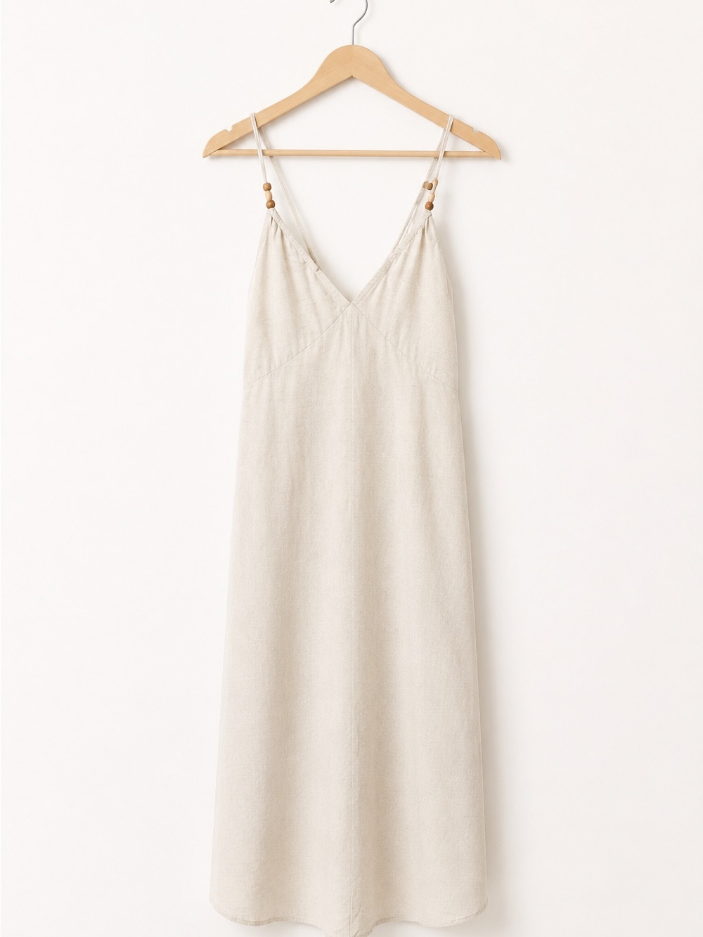 Japna XS Ivory Linen Blend Strappy Maxi Dress Beaded Boho Coastal